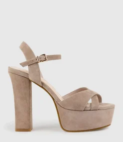 Ramona125 Inverted Crossover Platform Sandal In Nude Suede