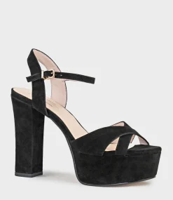 Ramona125 Inverted Crossover Platform Sandal In Black Suede