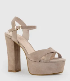 Ramona125 Inverted Crossover Platform Sandal In Nude Suede