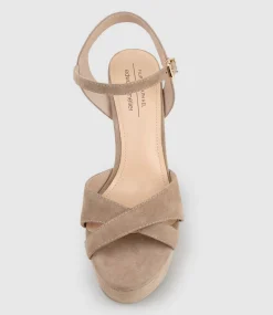 Ramona125 Inverted Crossover Platform Sandal In Nude Suede