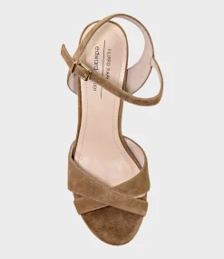 Ramona125 Inverted Crossover Platform Sandal In Tawny Suede