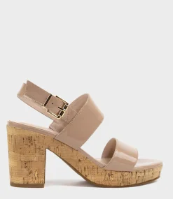 Rana80 Two Strap Sandal On Cork Unit In Nude Patent
