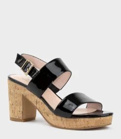 Rana80 Two Strap Sandal On Cork Unit In Black Patent