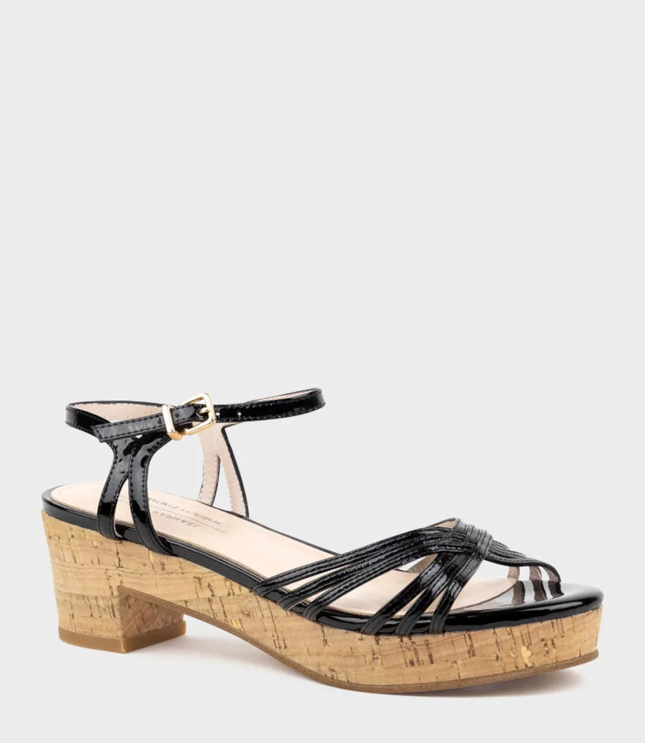 Rania50 Multistrap Sandal On Cork Unit In Black Patent