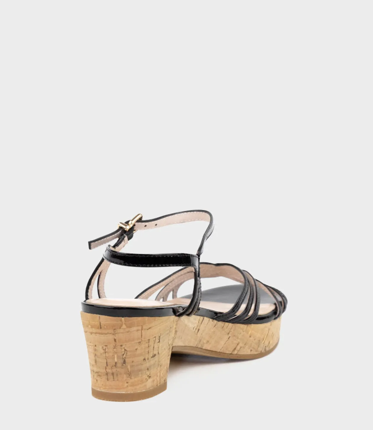 Rania50 Multistrap Sandal On Cork Unit In Black Patent