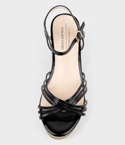 Rania50 Multistrap Sandal On Cork Unit In Black Patent
