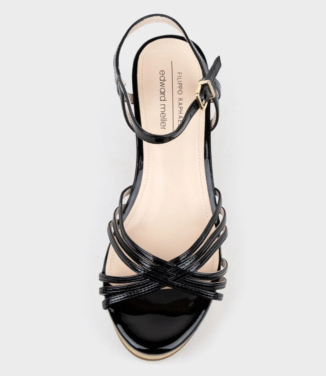 Rania50 Multistrap Sandal On Cork Unit In Black Patent
