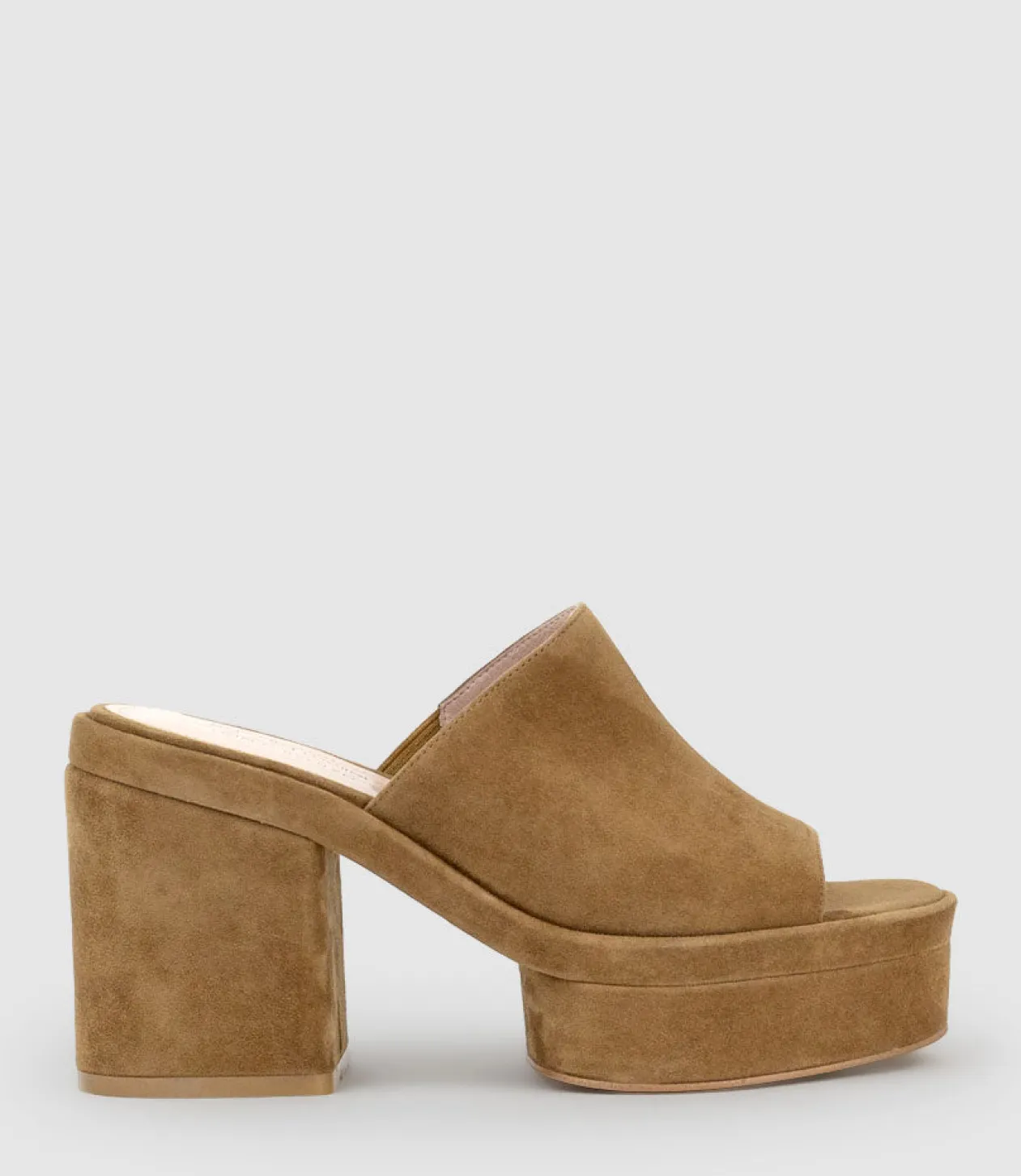 Rascal90 Exaggerated Platform Slide In Tawny Suede