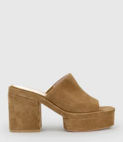 Rascal90 Exaggerated Platform Slide In Tawny Suede