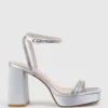Rasso95 Platform Sandal With Diamante Straps In Silver Satin