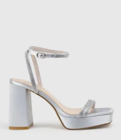 Rasso95 Platform Sandal With Diamante Straps In Silver Satin