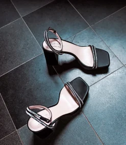 Rasso95 Platform Sandal With Diamante Straps In Black Satin