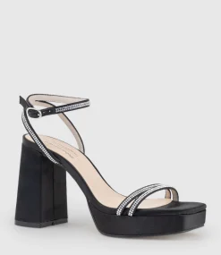 Rasso95 Platform Sandal With Diamante Straps In Black Satin