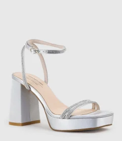 Rasso95 Platform Sandal With Diamante Straps In Silver Satin