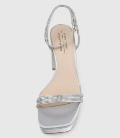 Rasso95 Platform Sandal With Diamante Straps In Silver Satin