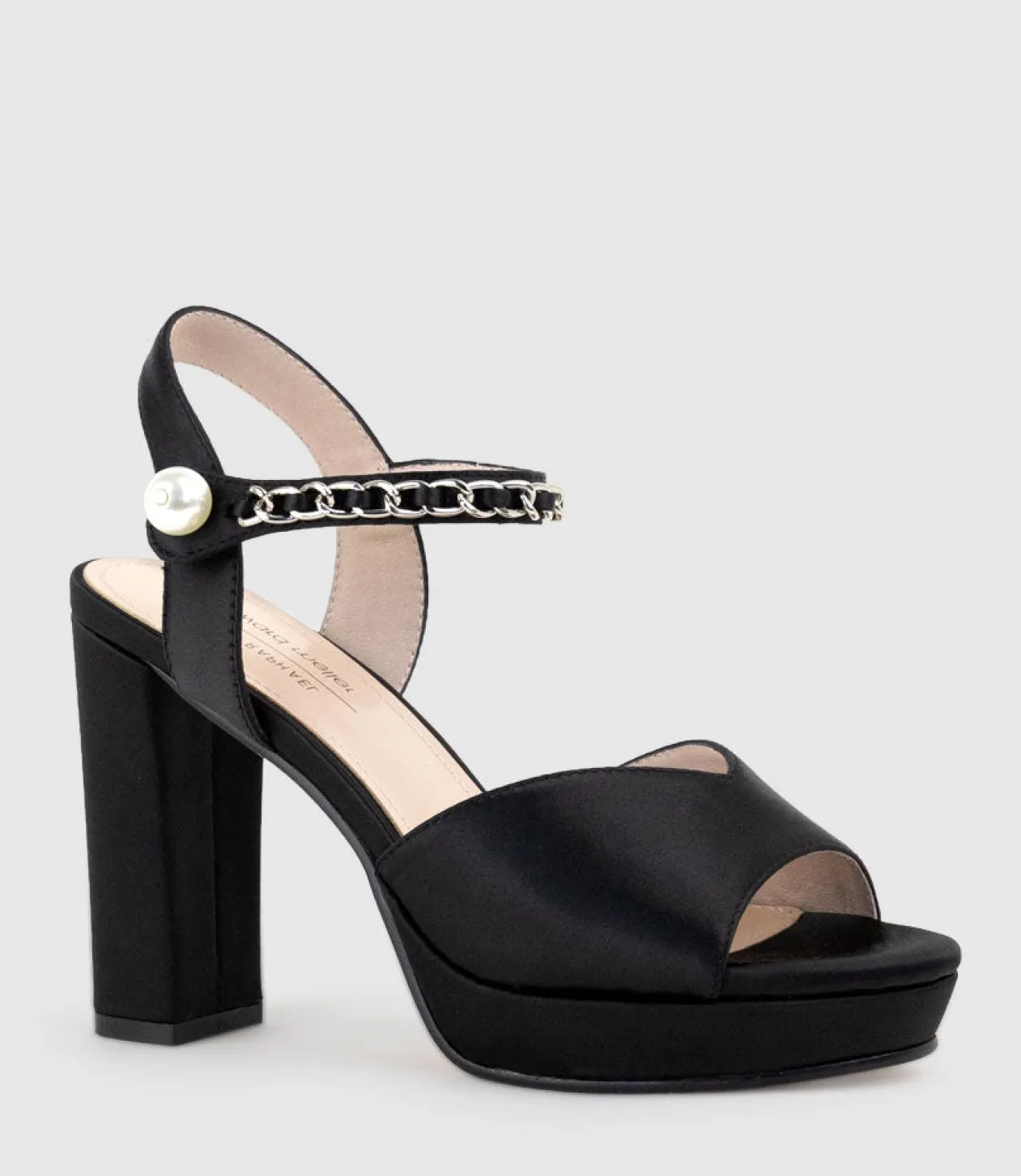 Regan100 Platform Sandal With Chain In Black Satin