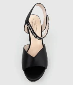 Regan100 Platform Sandal With Chain In Black Satin