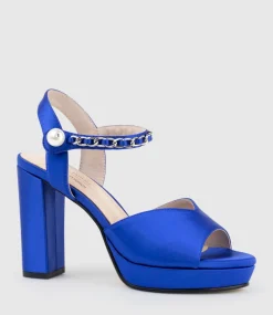 Regan100 Platform Sandal With Chain In Cobalt Satin