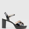 Regent80 Interlocked Detail Platform Sandal In Black Patent
