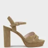 Regent100 Interlocked Detail Platform Sandal In Camel Suede