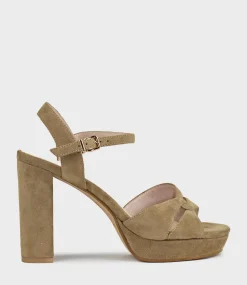 Regent100 Interlocked Detail Platform Sandal In Camel Suede