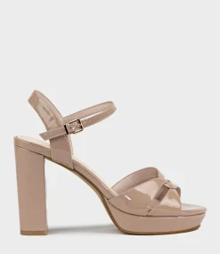 Regent100 Interlocked Detail Platform Sandal In Nude Patent