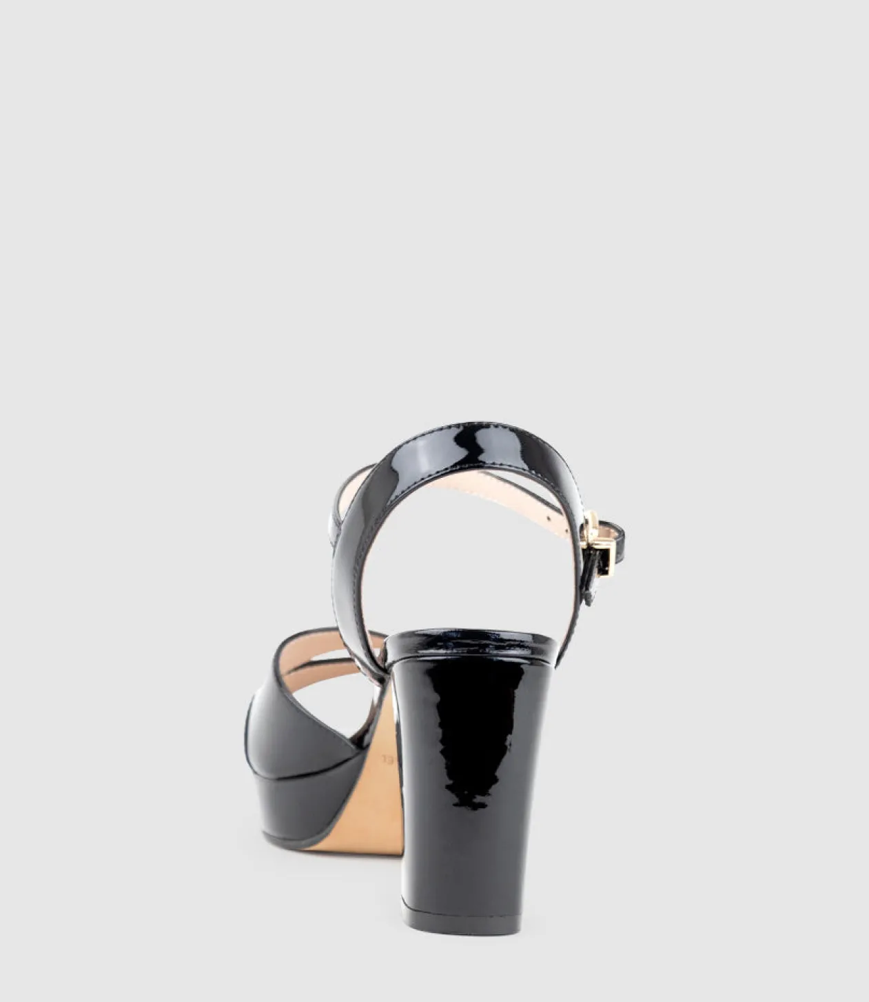 Regent80 Interlocked Detail Platform Sandal In Black Patent