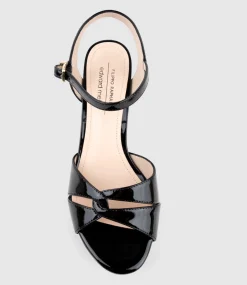 Regent80 Interlocked Detail Platform Sandal In Black Patent