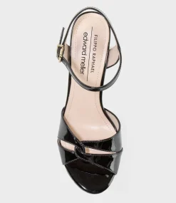 Regent100 Interlocked Detail Platform Sandal In Black Patent