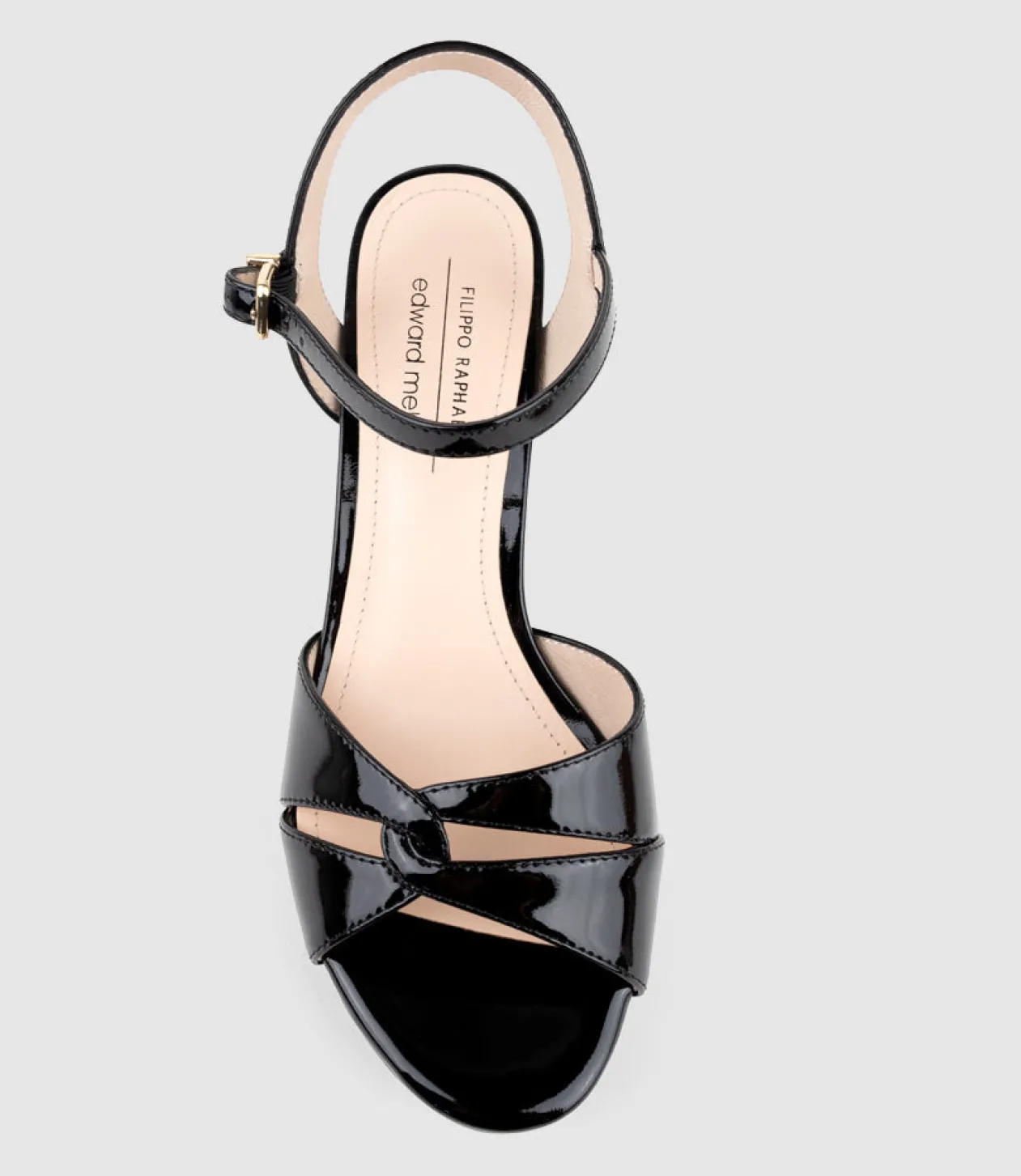 Regent80 Interlocked Detail Platform Sandal In Black Patent
