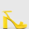 Relia115 Ankle Wrap Platform Sandal In Yellow Suede