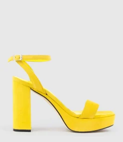Relia115 Ankle Wrap Platform Sandal In Yellow Suede