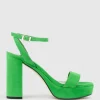 Relia115 Ankle Wrap Platform Sandal In Green Suede