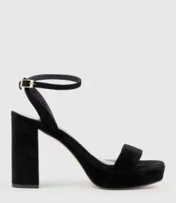 Relia115 Ankle Wrap Platform Sandal In Black Suede
