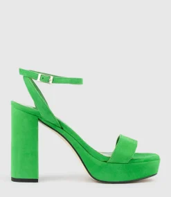 Relia115 Ankle Wrap Platform Sandal In Green Suede