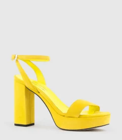 Relia115 Ankle Wrap Platform Sandal In Yellow Suede