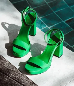 Relia115 Ankle Wrap Platform Sandal In Green Suede