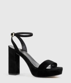 Relia115 Ankle Wrap Platform Sandal In Black Suede