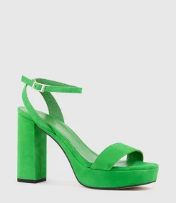 Relia115 Ankle Wrap Platform Sandal In Green Suede