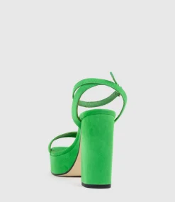 Relia115 Ankle Wrap Platform Sandal In Green Suede