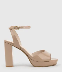Rena100 Open Toe Platform Sandal In Nude Patent
