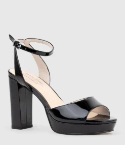 Rena100 Open Toe Platform Sandal In Black Patent
