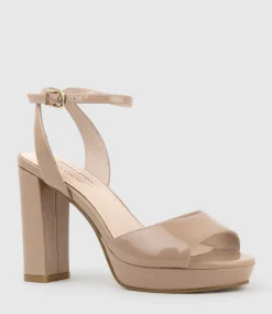 Rena100 Open Toe Platform Sandal In Nude Patent