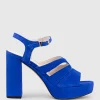 Reya100 Open Toe Platform Sandal In Cobalt Suede