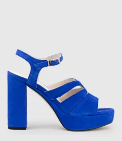 Reya100 Open Toe Platform Sandal In Cobalt Suede