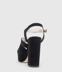 Reya100 Open Toe Platform Sandal In Black Suede