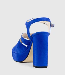 Reya100 Open Toe Platform Sandal In Cobalt Suede