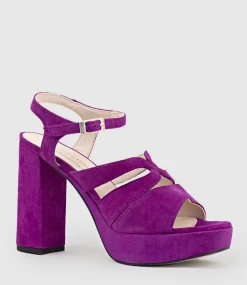Reya100 Open Toe Platform Sandal In Magenta Suede