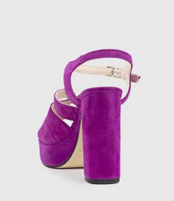Reya100 Open Toe Platform Sandal In Magenta Suede