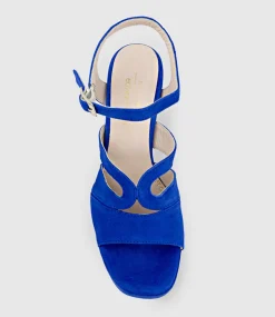 Reya100 Open Toe Platform Sandal In Cobalt Suede